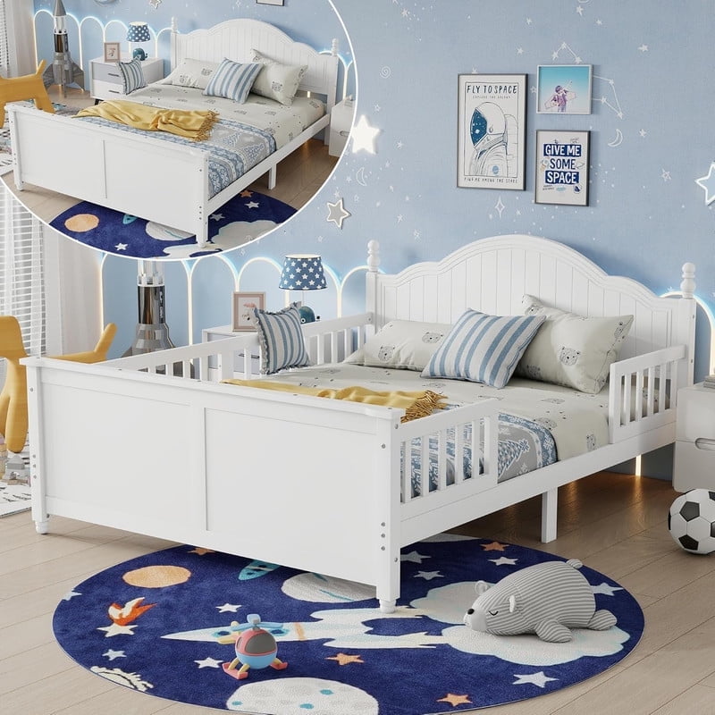 Mirightone Wood Platform Bed with Headboard and Footboard,Wood  Full Size Bed Frame with Detachable Rails, White