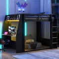 thumbnail image 1 of Mirightone Wood Queen over Queen Bunk Bed with Gaming Desk and Storage Shelves, Gaming Bunk Bed with LED Light & Charging for Gamer - Black+Gray, 1 of 7