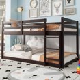 thumbnail image 1 of Mirightone Wood Twin Over Twin Bunk Bed, Twin Floor Bunk Bed with Ladder & Safety Guardrails, Low Bunk Bed Frame, All Bed with Slats, Espresso, 1 of 7