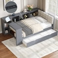 thumbnail image 1 of Mirightone Wood Twin Size Trundle Bed with Storage Shelves and Upholstered Headboard, Twin Daybed with Desk and Trundle for Adults Teens – Gray, 1 of 7