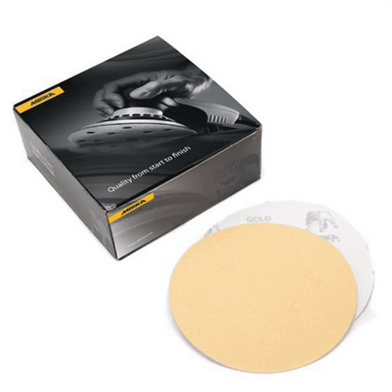 Mirka Abrasives Bulldog Gold 23622180 23 Series Semi-Open Coated Grip-On Sanding Disc, 6 in, P180 Grit, Aluminum Oxide