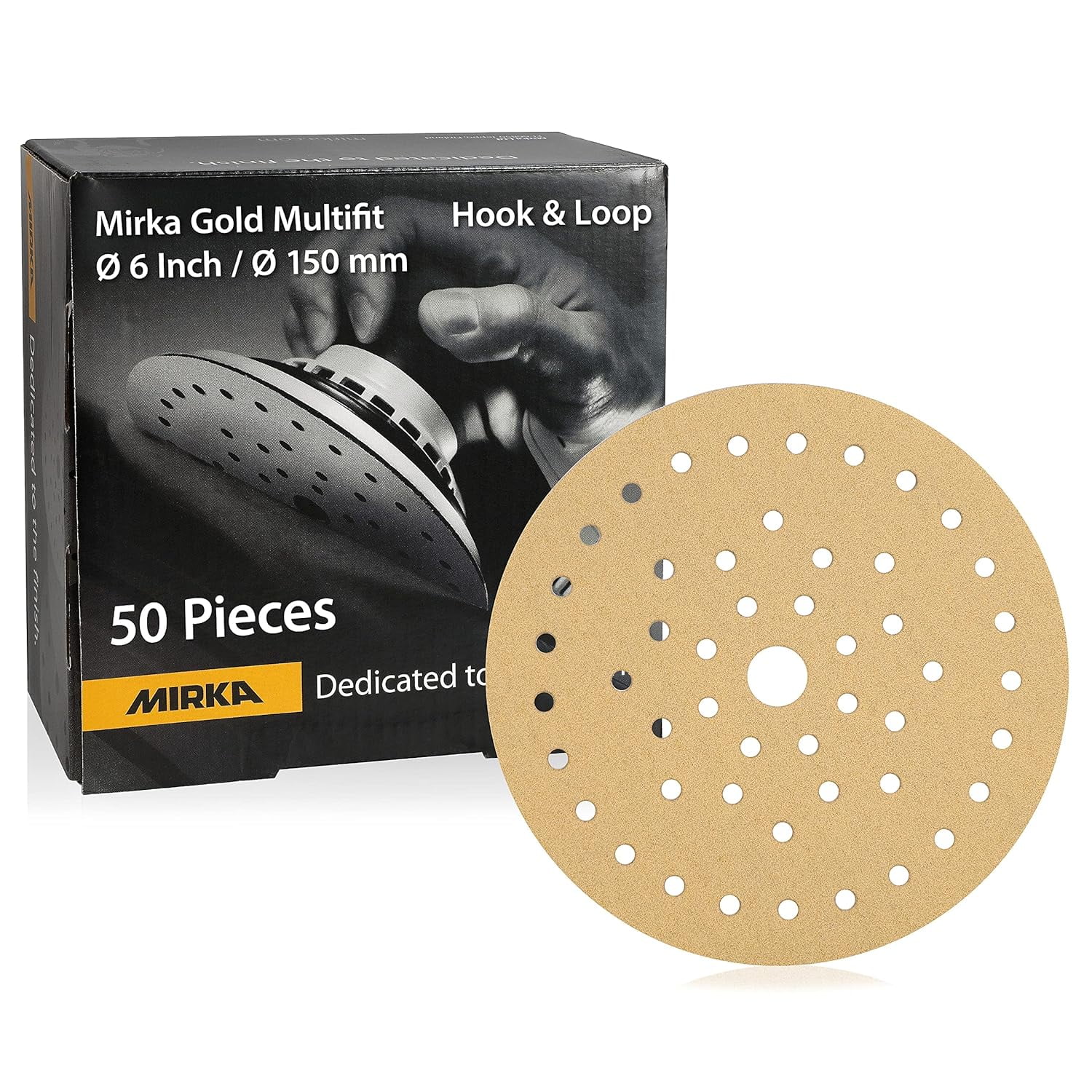 Mirka Gold Multifit 6'' Sandpaper Grit 240 Hook and Loop, 50 Pack 6