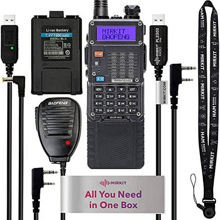 Mirkit Extra Pack Baofeng Radio UV-5R MK5 8 Watt Max Power with Baofeng  Accessories: Battery 3800 mAh, Handheld Speaker Mic, Programming Cable and  Software - Extended Kit 