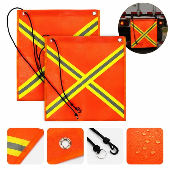 Mirlewaiy 2 Pack 18 x 18 in Reflective Safety Flags for Trucks and Trailers, High Visibility Mesh Warning Flags with Grommets and Bungee Cords, Weatherproof Heavy Duty