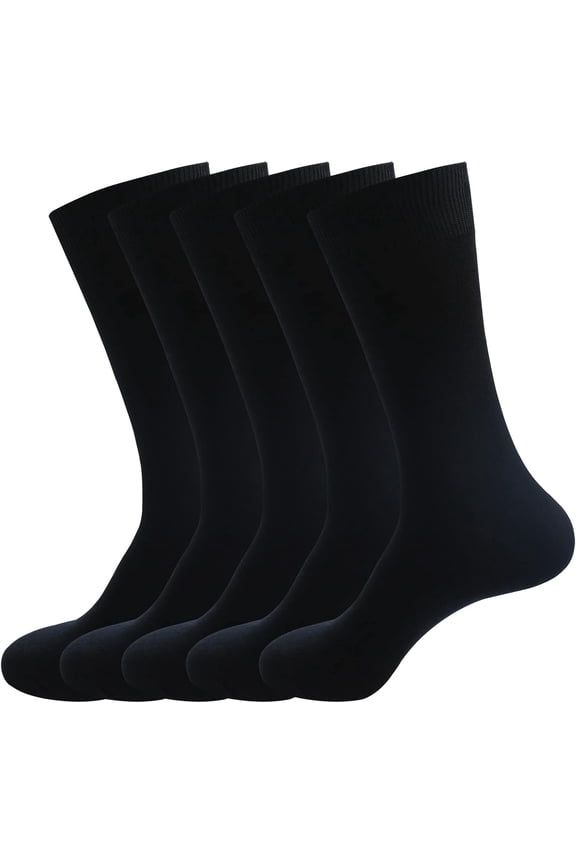 5-Pairs Men’s Cotton Crew Dress Socks, Soft & Breathable Business Formal Socks for Office, Work & Daily Wear