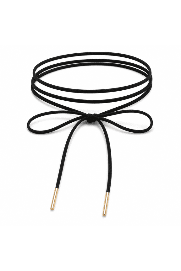 Black Velvet Gothic Choker Necklace for Women, Long Wrap Ribbon with Gold Tube and Bow Tie for Party and Prom