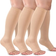 Mirlewaiy Copper Infused Compression Stockings, 20-30 mmHg Open Toe Knee High Socks for Improved Circulation, Swelling & Leg Recovery 3 Pairs