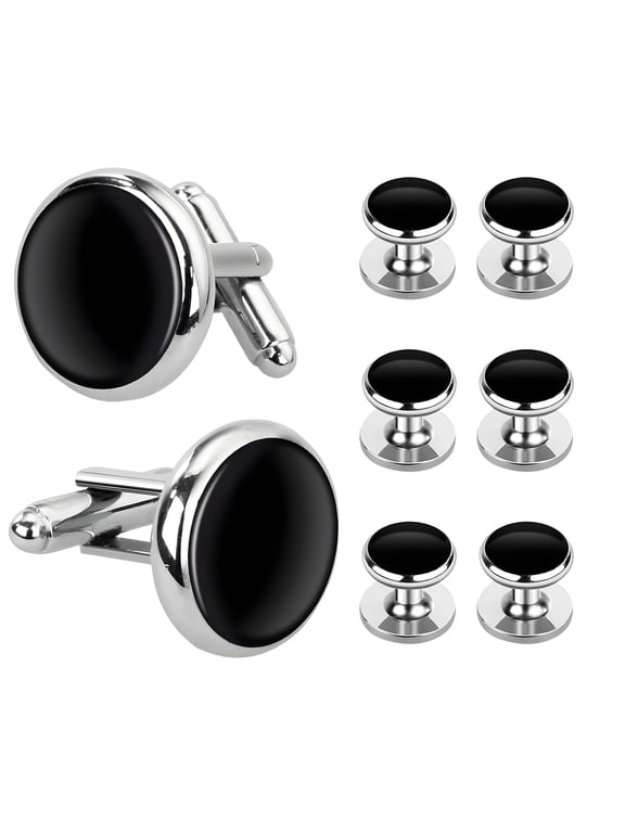Men's Cufflinks and Tuxedo Studs Set - Durable Brass Cuff Link Set for Wedding, Banquet, and Formal Ceremony - Premium Gift Box Included
