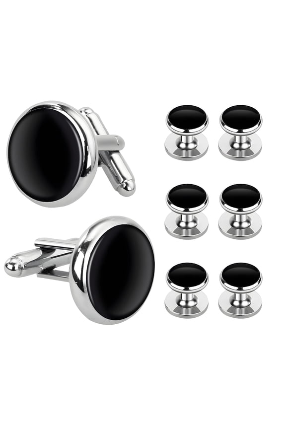 Men's Cufflinks and Tuxedo Studs Set - Durable Brass Cuff Link Set for Wedding, Banquet, and Formal Ceremony - Premium Gift Box Included