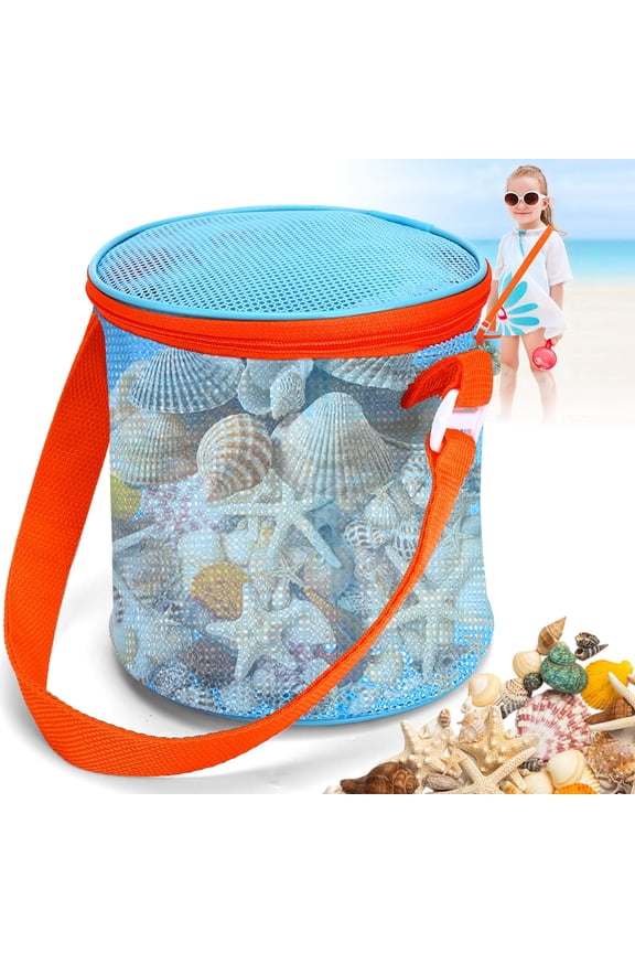 Mesh Seashell Collecting Bags - Portable Sand Toy Storage Pouch for Kids Beach Vacation Essentials and Sandbox Toys