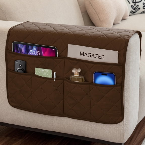 Mirlewaiy Non-Slip Remote Control Holder for Recliner Armchair Caddy Couch Armrest Storage Caddy with 6 Pockets for Tablet Phone iPad and Magazines
