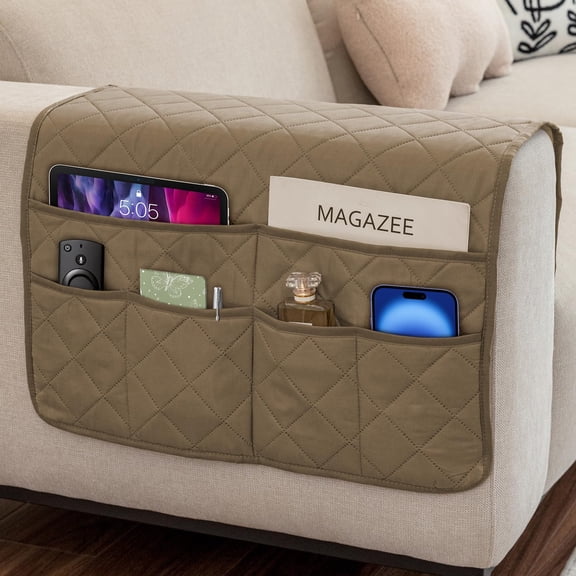 Mirlewaiy Non-Slip Remote Control Holder for Recliner Armchair Caddy Couch Armrest Storage Caddy with 6 Pockets for Tablet Phone iPad and Magazines