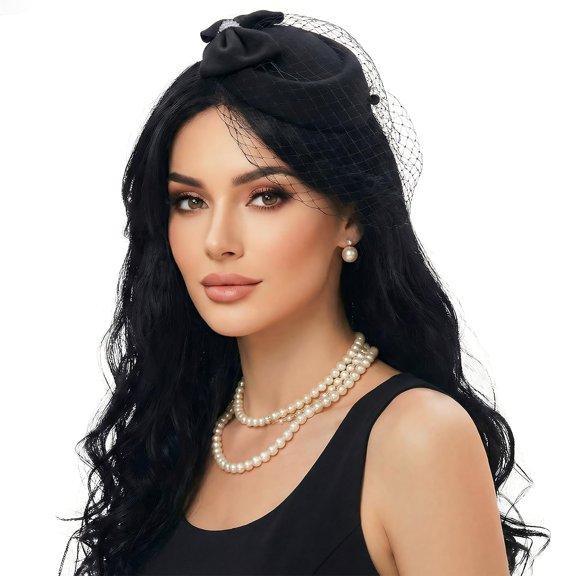 Mirlewaiy Women's Veil Fascinator Hat, Retro Pillbox Headpiece for Tea Parties, Weddings and Formal Events