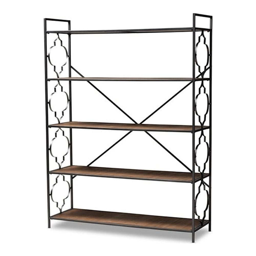 65" Quatrefoil Accent Oak Wood & Black Iron Bookshelf
