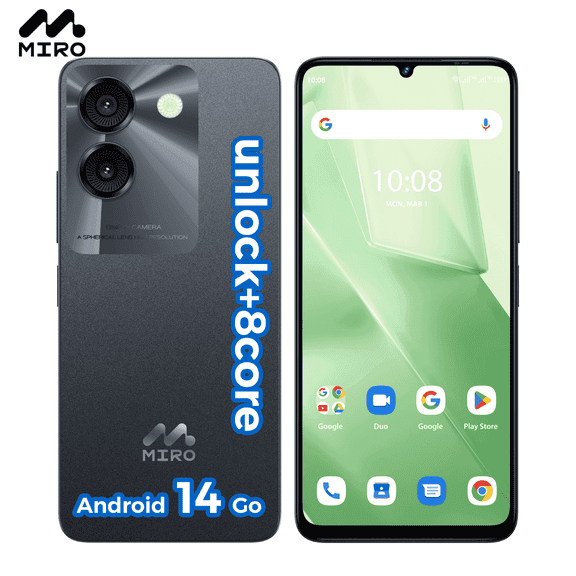Miro A67 Unlock 8Core Android 14GO 6.75''HD Large Screen Smartphone with Expandable Storage 1TB Black
