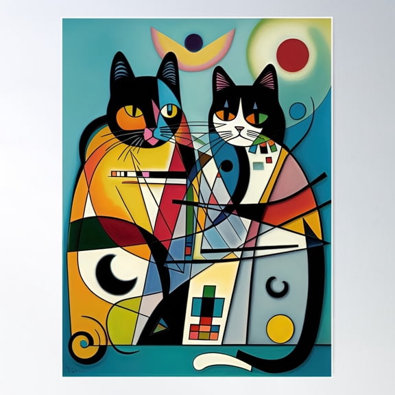 Miro-Style Cats Poster Wall Art, Modern Wall Decor For Living Room Bedroom, 12x18 UNFRAMED