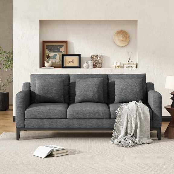 Modern Simple Polyester 3-Seat Sofa 2208075cm with Solid Wood Legs