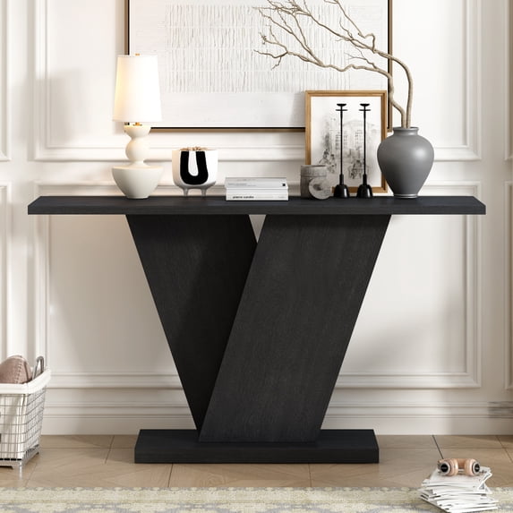 Mirod Console Table with Natural Wood Veneer,V-Base Design for Classic Versatility ,Perfect for Displaying Your Favorite Items, Easy Assembly