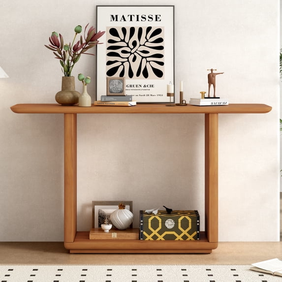 Mirod Elegant Minimalist Console Table with Curved Corners,Natural Wood Veneer,U-Base Design for Easy Placement ,Perfect for Displaying Your Treasures,Simple Assembly