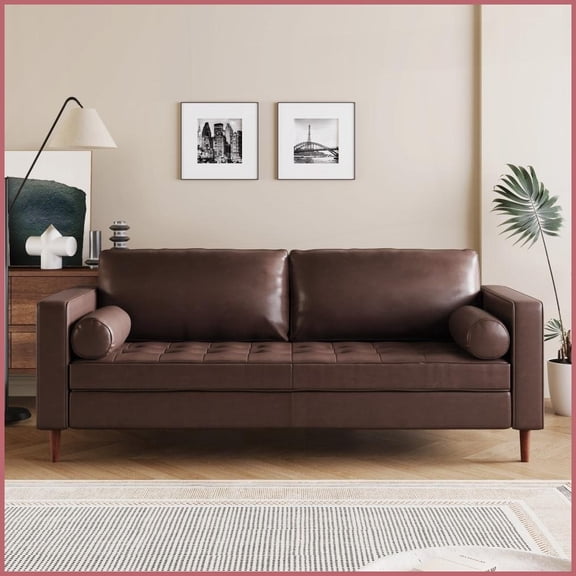 Mirod Mid-Century Modern 3-Seat PU Leather Sofa - Tufted Design for Living Room & Home Office
