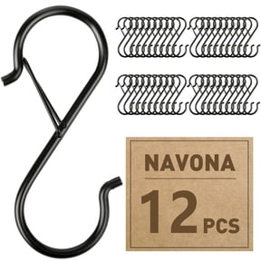 Miroddi 12Pcs Heavy Duty Rustproof Safety Buckle Design S Hook, Black S Hooks for Kitchen Utensil and Closet Rod, Hanging Plants, Pots and Pans, Bathroom, Bags, Black