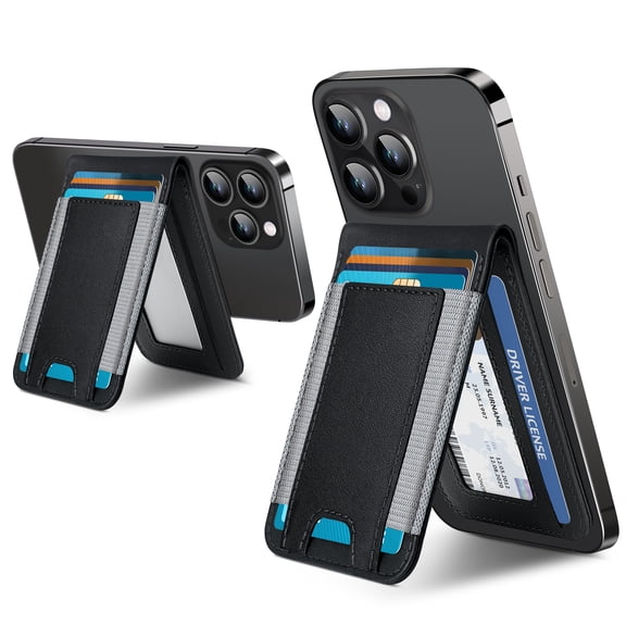 Miroddi Magnetic Card Holder, 9 Card-Holder, Magnetic Wallet with Adjustable Phone Stand Compatible for iPhone 17/16/15/14/13/12 Series, Leather