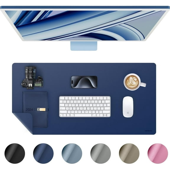 Miroddi Desk Pad Protector, Office PU Leather Mouse Mat, 31.5 x 15.7, Waterproof with Non Slip Base, Navy Blue