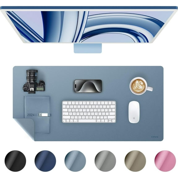 Miroddi Desk Pad Protector, Office PU Leather Mouse Mat, 31.5 x 15.7, Waterproof & Non-Slip Base Large Mouse Pad for Home, Blue Grey