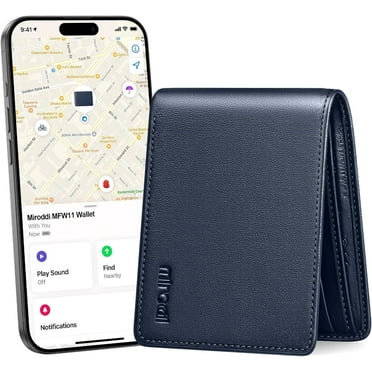 Miroddi Smart Wallet for Men with Built in Tracker Works for Find My App | RFID Blocking Genuine Leather Bifold Wallet with Cash Pockets & 8 Credit Card Slots, Navy