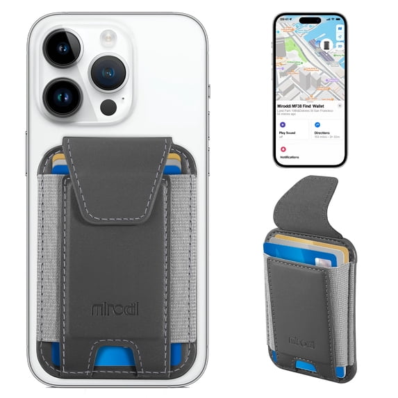 Miroddi Magnetic Phone Wallet, Works with Find My App, Magnetic Card Holder Wallets Compatible for iPhone 17/16/15/14/13/12 Series, Leather, RFID Blocking