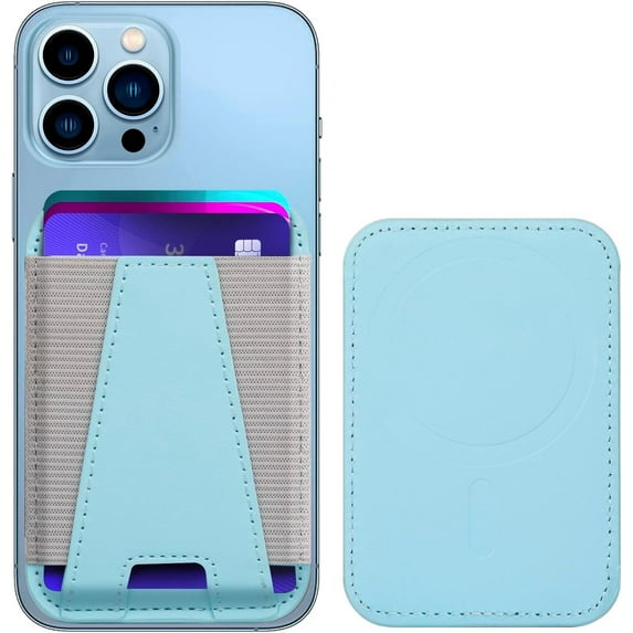 Miroddi Magsafe Phone Waller, Magnetic Card Holder Compatible for iphone 16/15/14/13/12, Slim Leather, RFID Blocking, Fit 7 Cards, Light Blue