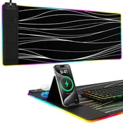 Miroddi RGB Gaming Mouse Pad with Wireless Charger, LED Mouse Mat with Phone Holder, Ultra-Smooth Surface, Non-Slip Rubber Base, Waterproof Keyboard Pad