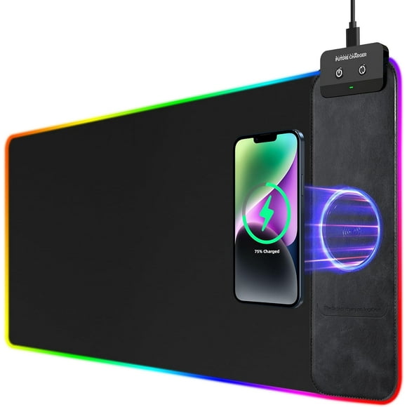 Miroddi RGB Desk Mat with Wireless Charger 9 Light Modes LED Large Desktop Mouse Pad with Non-Slip Rubber Base for Gaming Home Office