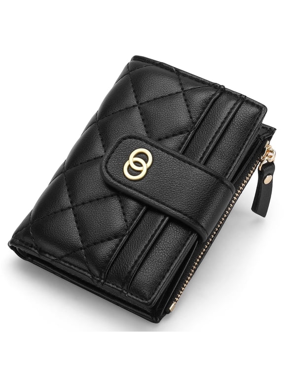 Small Wallet for Women Slim Bifold Leather Credit Card Holder Cute Wallets Zipper Pocket Coin Purse with ID Window