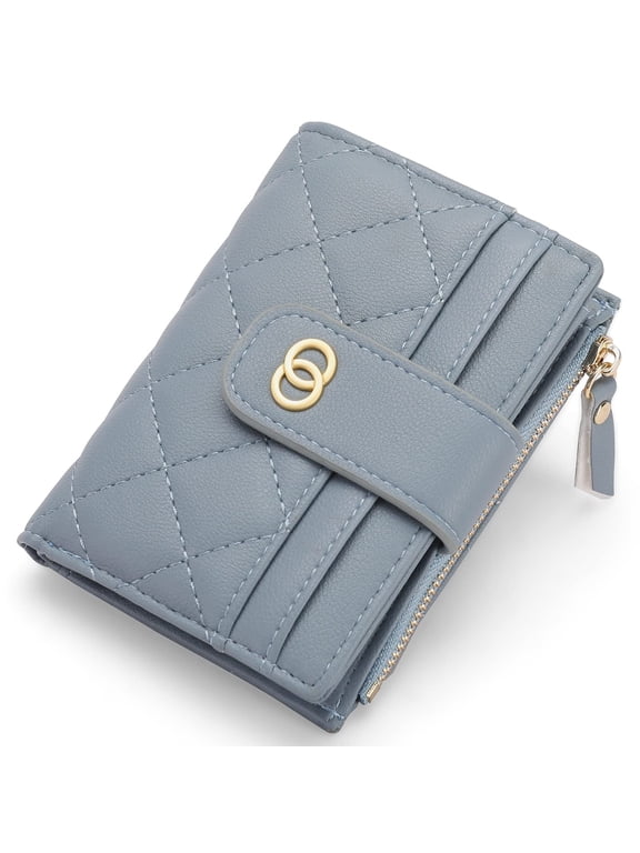 Small Wallet for Women Slim Bifold Leather Credit Card Holder Cute Wallets Zipper Pocket Coin Purse with ID Window