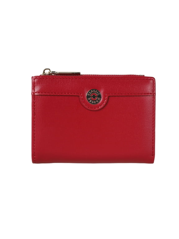 Small Wallets for Women, Slim Leather Bifold Wallet Credit Card Holder with Zipper Coin Pocket, ID Window, RFID Blocking, Red
