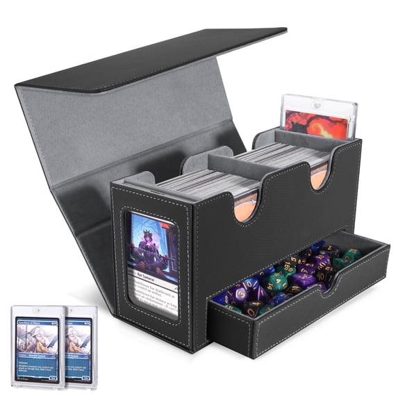 Miroddi MTG Card Deck Box, Trading Card Storage Box with Commander Display, PU Leather TCG Card Holder for Magic The Gathering Sports Playing Cards