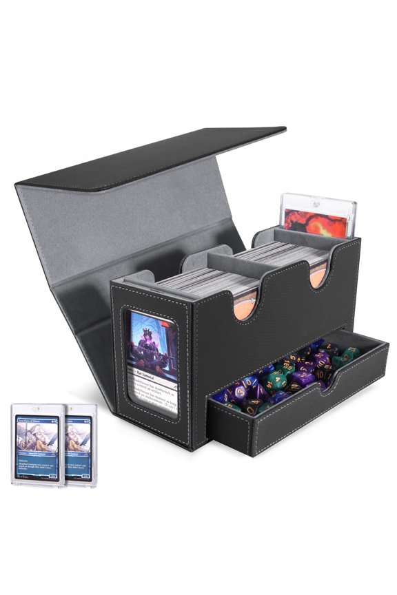 MTG Card Deck Box, Trading Card Storage Box with Commander Display, PU Leather TCG Card Holder for Magic The Gathering Sports Playing Cards