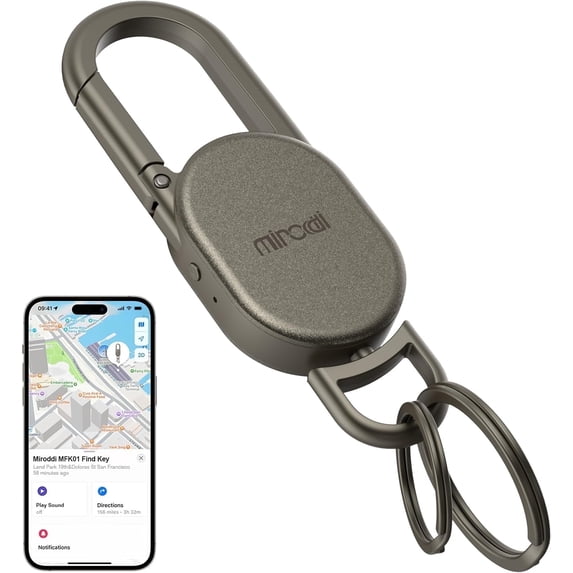 Miroddi Keychain Tracker, Men's Key Chain Works with Find My(iOS Only), Heavy Duty Keychain Carabiner Car Key Chains, Anti-Lost Tracker with Keyrings, Rechargeable & Waterproof