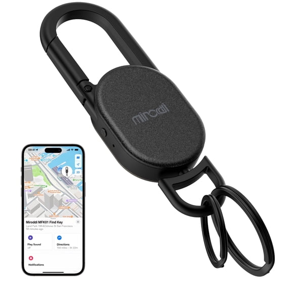 Miroddi Keychain Tracker, Men's Key Chain Works with Find My(iOS Only), Heavy Duty Keychain Carabiner Car Key Chains, Anti-Lost Tracker with Keyrings, Rechargeable & Waterproof