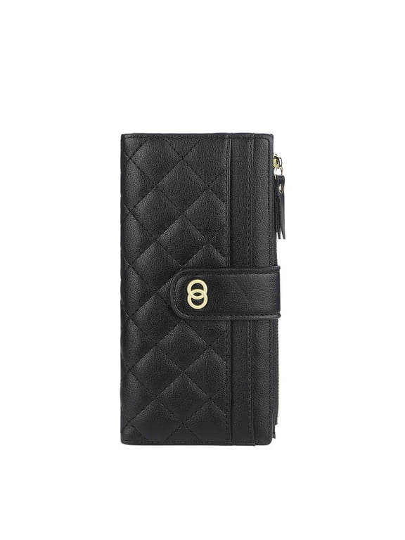 Wallet for Women Slim Bifold Leather Credit Card Holder Long Wallets Zipper Pocket Coin Purse with ID Window, RFID Blocking
