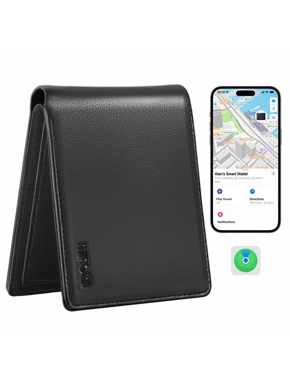 Smart Wallets for Men, Built-in Find My Real Time Tracker, 100% Genuine Leather Classic Bifold Wallet Card Holder with Cash Pocket, RFID Blocking