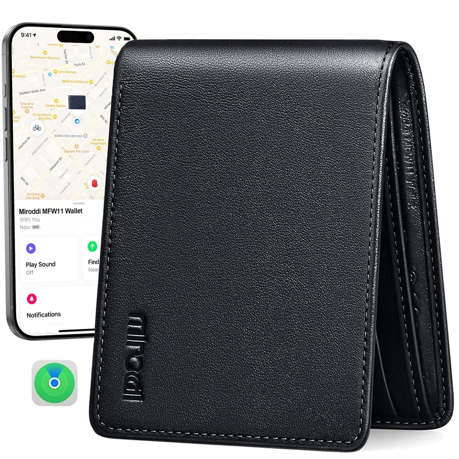 Miroddi Wallets for Men Built-in Find My Real Time Tracker, 100% ...