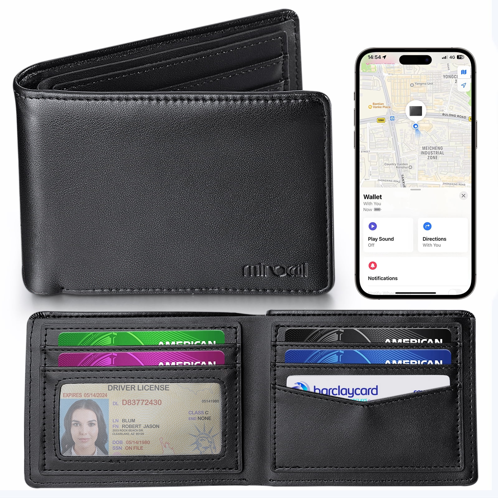 Miroddi Smart Wallets for Men, Built-in Find My Real Time Tracker, PU ...