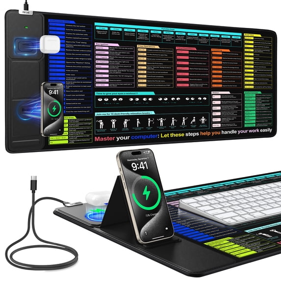 Miroddi Wireless Charging Mouse Pad, Gaming Mousepad with Phone Holder, Rubber Extra Large Desk Mat with 15W Fast Charging for Home, Office, Game Room