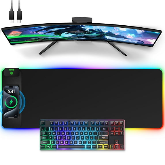 Miroddi Wireless Charging Mouse Pad, Waterproof Gaming Mousepad with 15W Fast Charging, Large Gaming Mousepad, Computer Keyboard Mat for Home, Office
