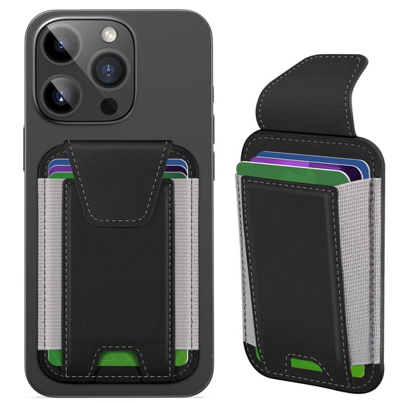Miroddi Magnetic Card Holder, Magnetic Phone Wallet with Flap Compatible for iPhone 17/16/15/14/13/12 Series, Leather, RFID Blocking