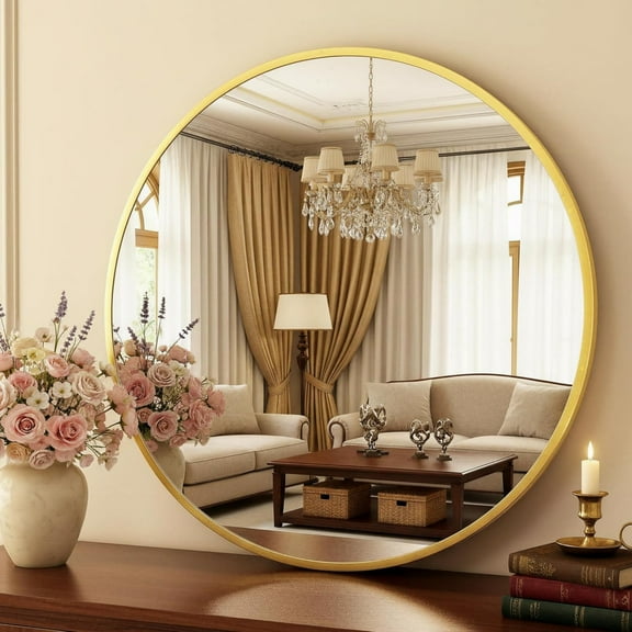 Mirolume 20" Bathroom Mirror Round Wall Mirror Mirror Wall Mounted Leaning Classic, Gold