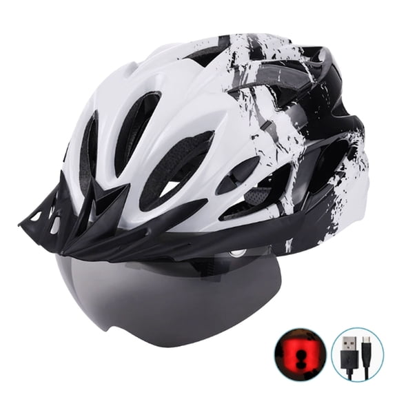 Mirov Adult bicycle helmet featuring a USB-rechargeable LED light, removable goggles, and a visor; unisex adult helmet for mountain and road bikes
