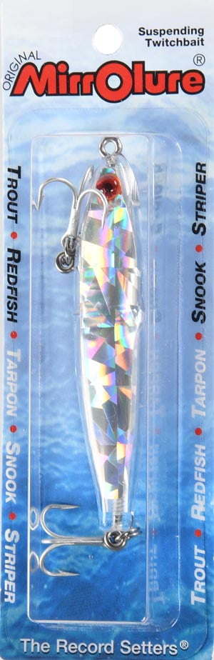MirrOlure Floating Twitch Bait, 3 14 38 oz Silver Broken Glass